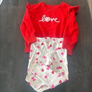 Cat and Jack Charming Red Love Kids ruffled sweatshirt and leggings set size 3T